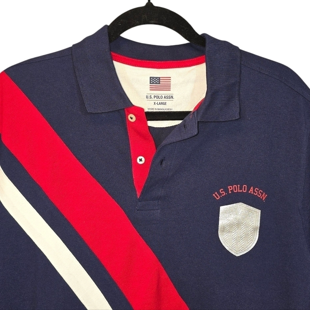 U.S. Polo Assn. Diagonal Stripe Pique Polo Shirt Blue & Red NWT Size XL - Picture 5 of 15